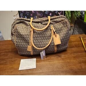 Fendi XL Brown Monogram FF Zucca Duffle Bag With Lock And Key